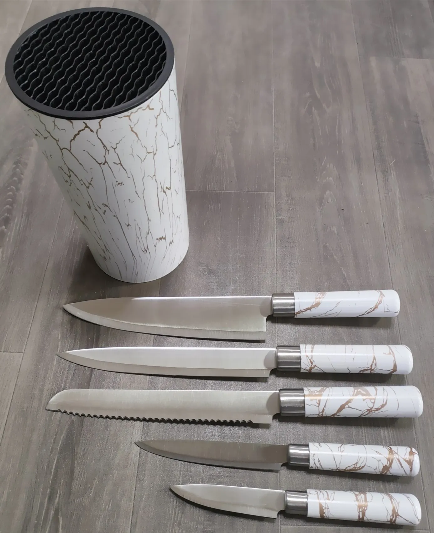 圆筒座白色纹理柄砂光6件套