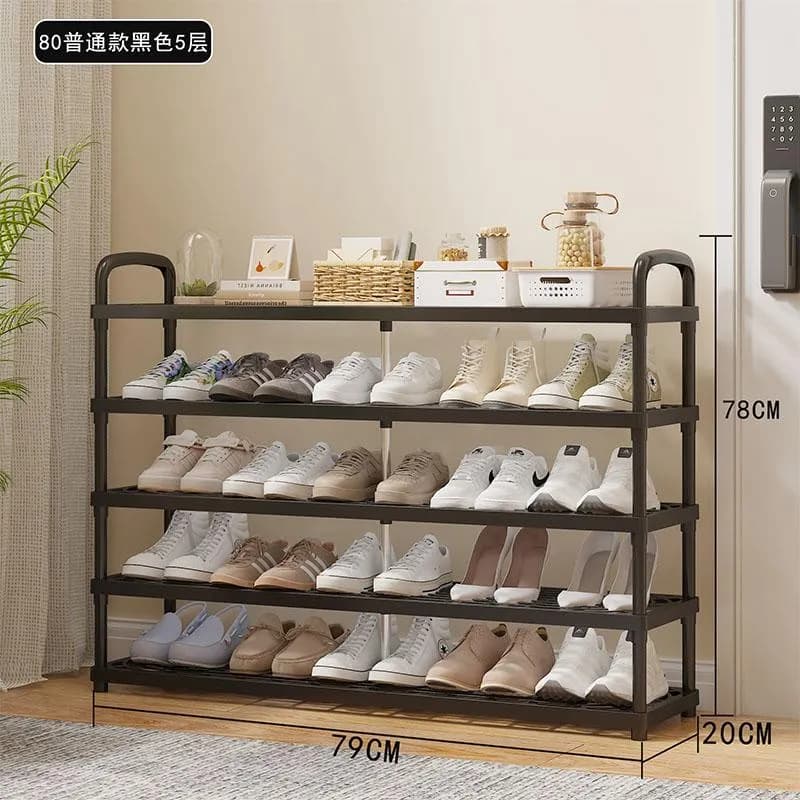YH8823-80-5层带轮款塑料层板鞋架(16mm烤漆管)