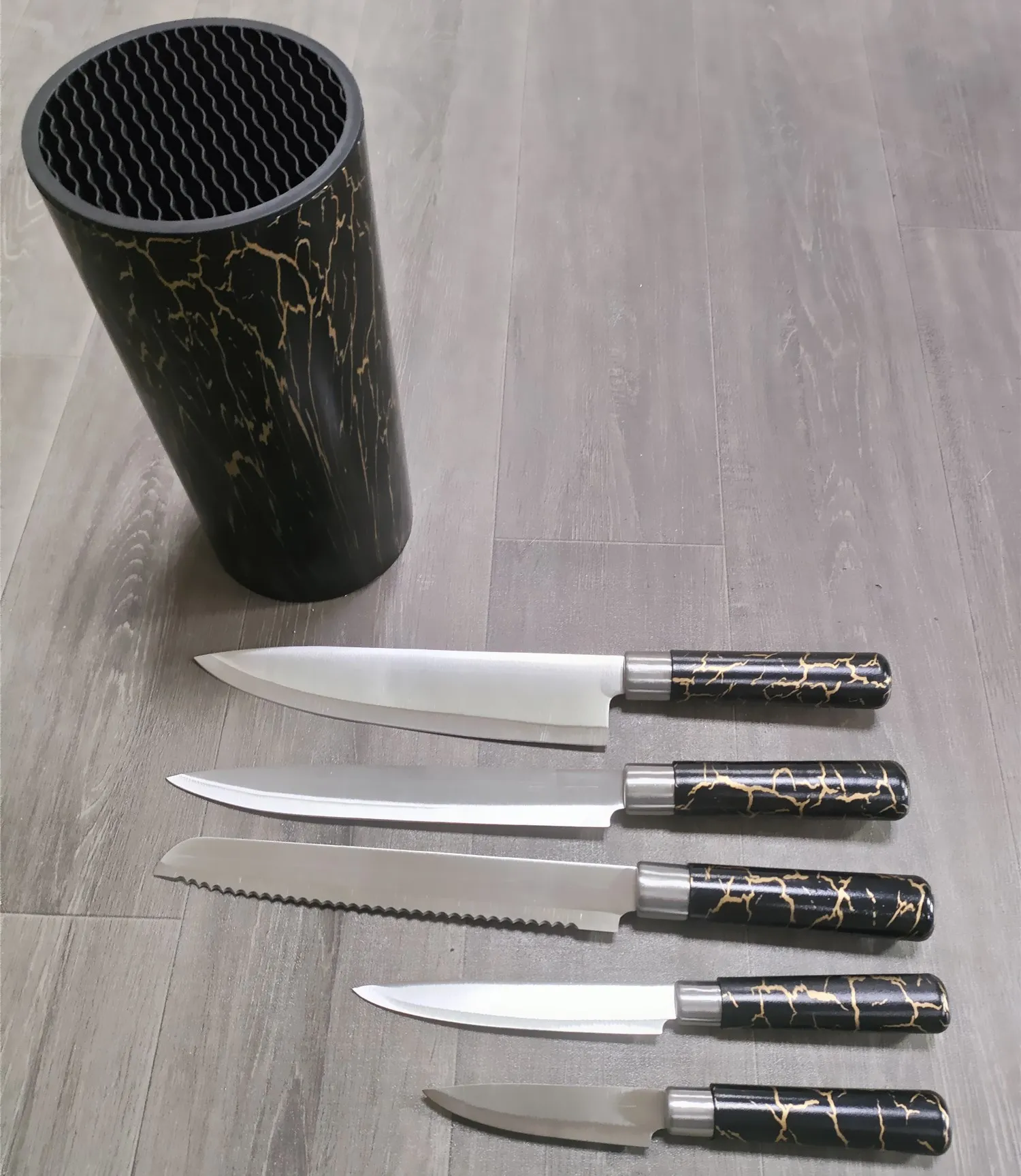 圆筒座蓝色纹理柄砂光6件套