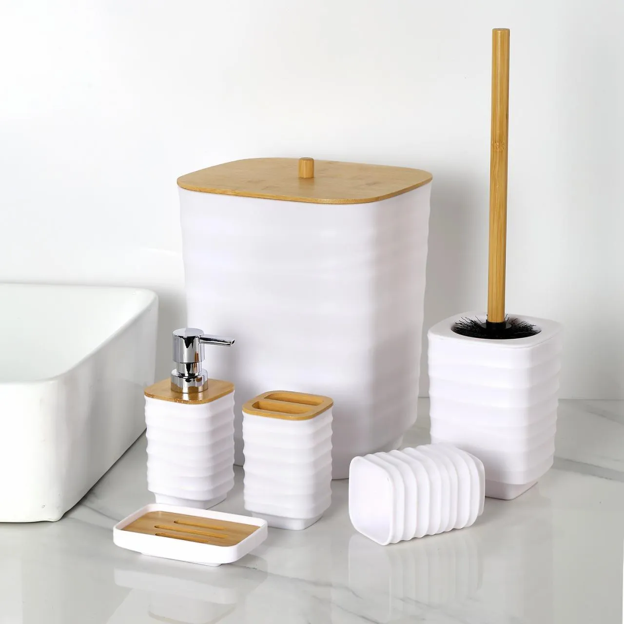 6件套 6PCS set 皂液瓶牙刷架 肥皂盒 垃圾桶马桶刷 soap dispenser+Toothbrush holder+ cup+ brush holder+ dustbin+SOAP
Dish
