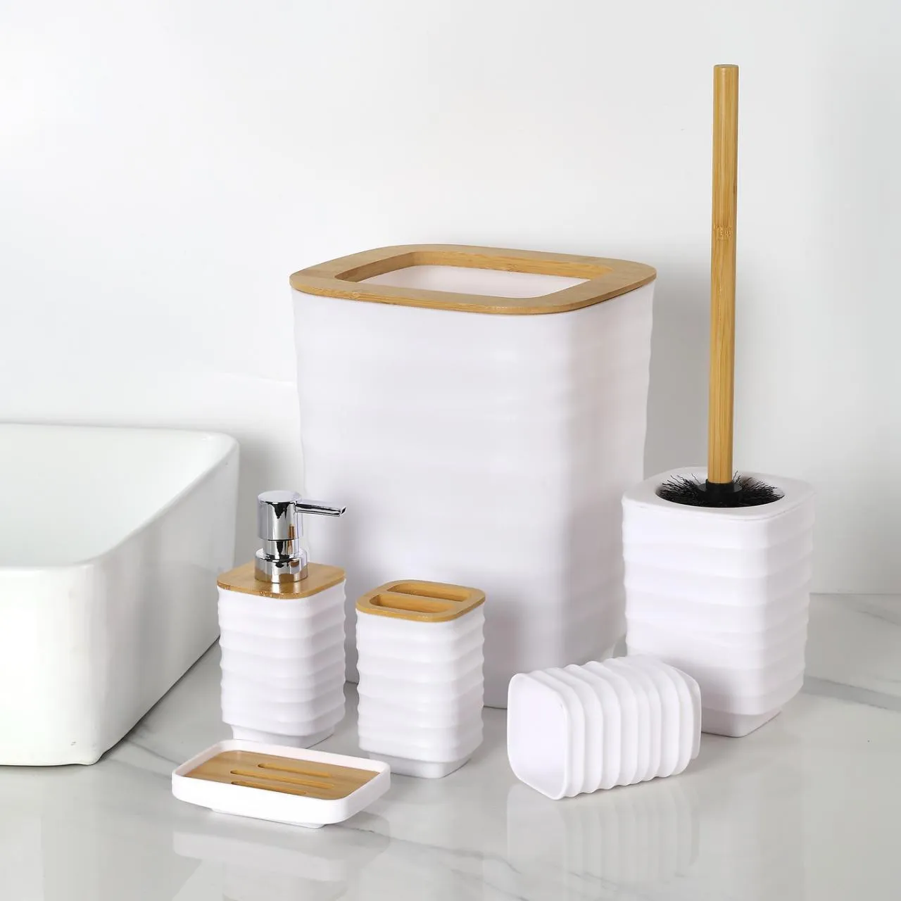 6件套 6PCS set 皂液瓶牙刷架 肥皂盒 垃圾桶马桶刷 soap dispenser+Toothbrush holder+ cup+ brush holder+ dustbin+SOAP
Dish