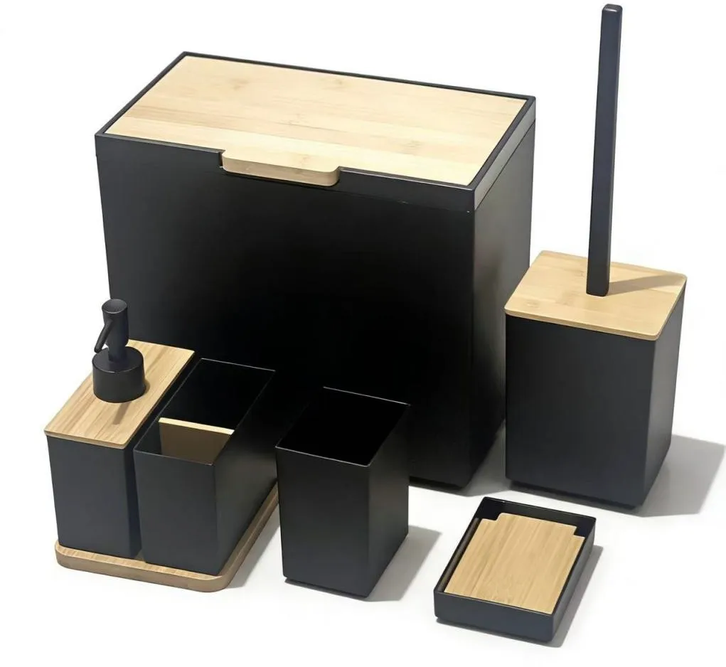 7件套 7PCS set 皂液瓶牙刷架 肥皂盒 垃圾桶马桶刷 竹底托 soap dispenser+Toothbrush holder+ cup+ brush holder+ dustbin+SOAP
Dish+pallet