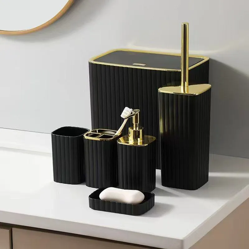 7件套 7PCS set 皂液瓶牙刷架 肥皂盒 垃圾桶 马桶刷 桌面垃圾桶 soap dispenser+Toothbrush holder+ cup+ brush holder+ dustbin+SOAP
Dish+table dustbin