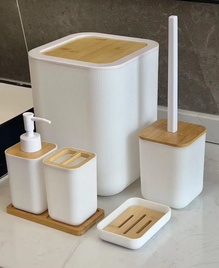 6件套 6PCS set 皂液瓶牙刷架 肥皂盒 垃圾桶马桶刷 收纳盒 soap dispenser+Toothbrush holder+pallet+ brush holder+ dustbin+SOAP Dish+storage box