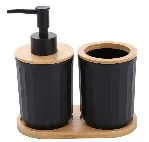 皂液瓶+牙刷杯+竹底托 dispenser+Toothbru sh holder+pallet