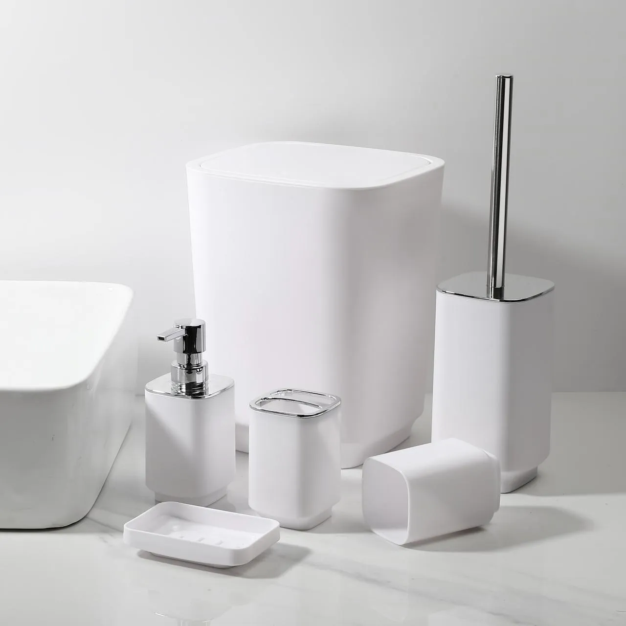 6件套 6PCS set 皂液瓶牙刷架 肥皂盒 垃圾桶马桶刷 soap dispenser+Toothbrush holder+ cup+ brush holder+ dustbin+SOAP
Dish